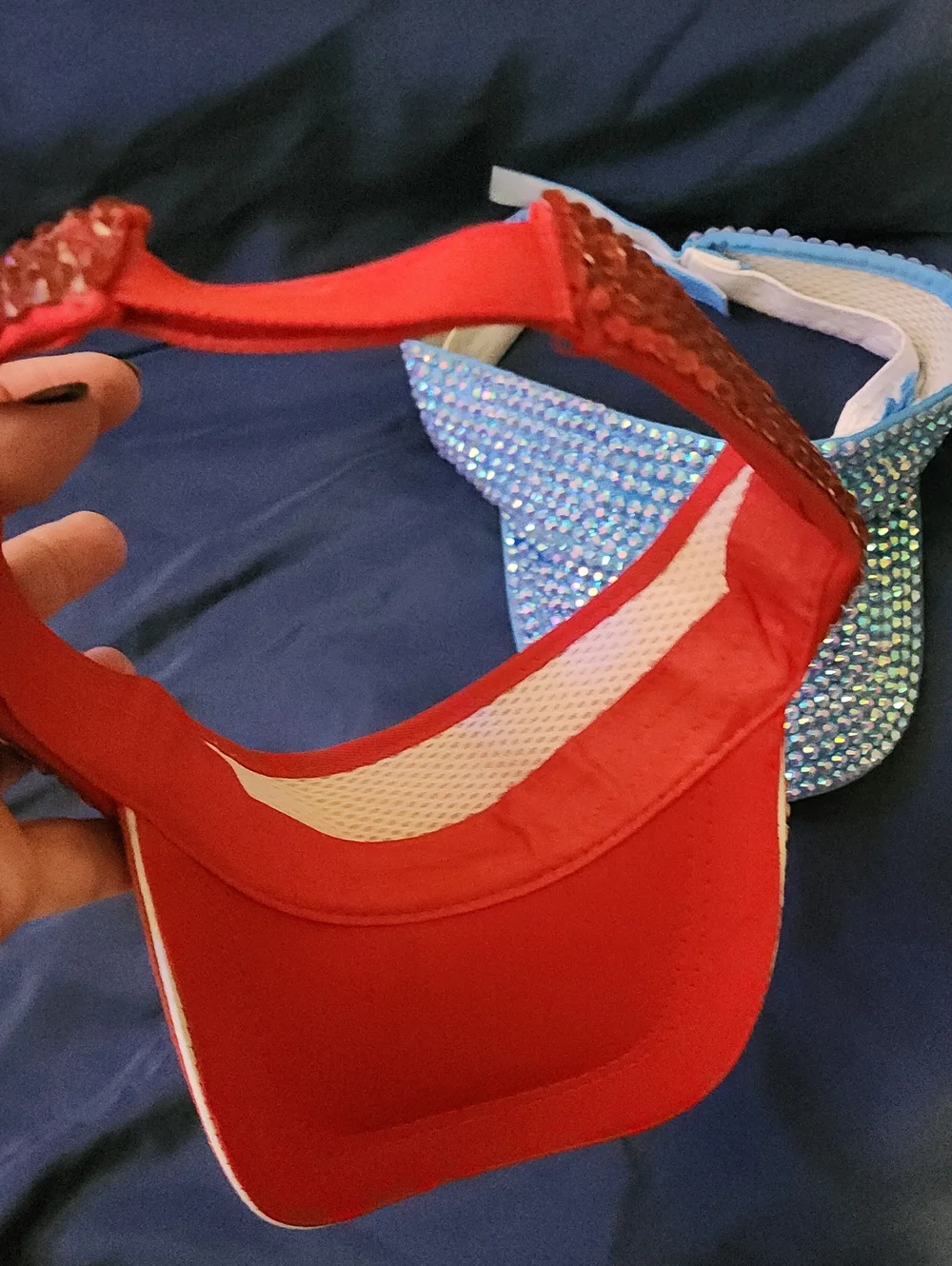 Sparkling Visors - Red and Light Blue Rhinestone Sun Visors